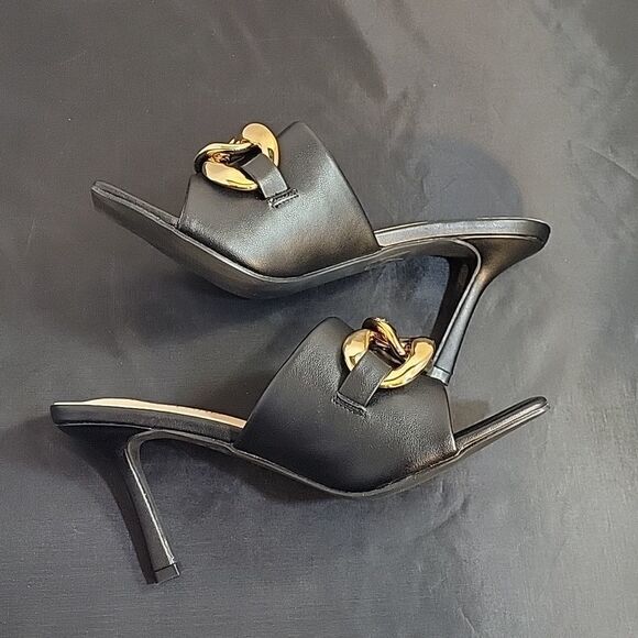 BRAND NEW SHOELAND SQUARE TOE SLIP-ON FOOT OPEN TOE GOLD CHAIN LINKING S… - Picture 9 of 15